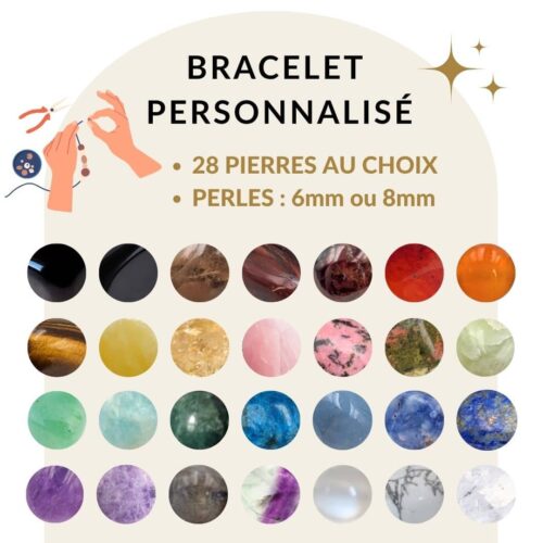 Bracelet en pierre naturelle sur mesure à personnaliser parmi 28 pierres naturelles selon vos envies et les vertus recherchées.