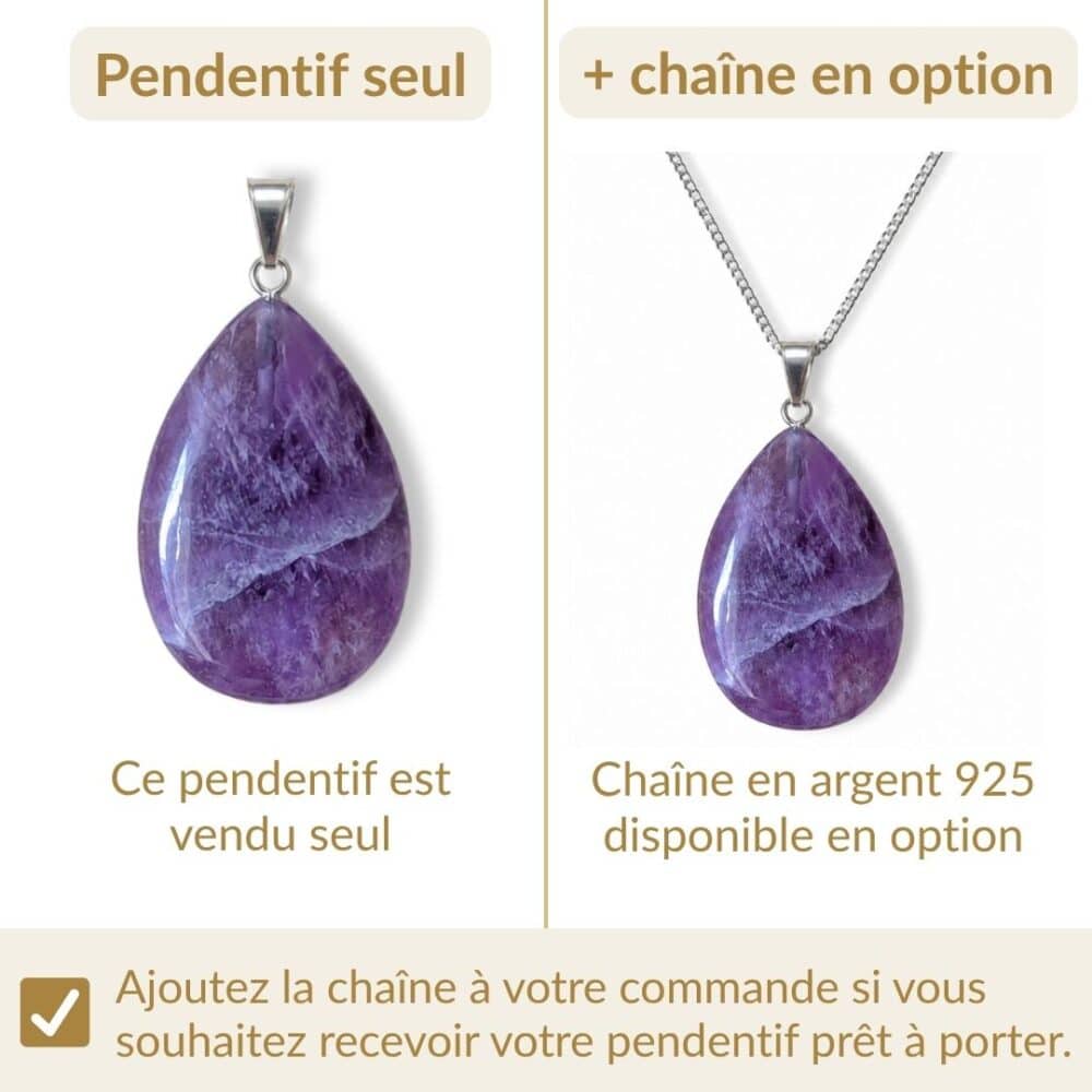 pendentif améthyste avec ou sans chaîne option