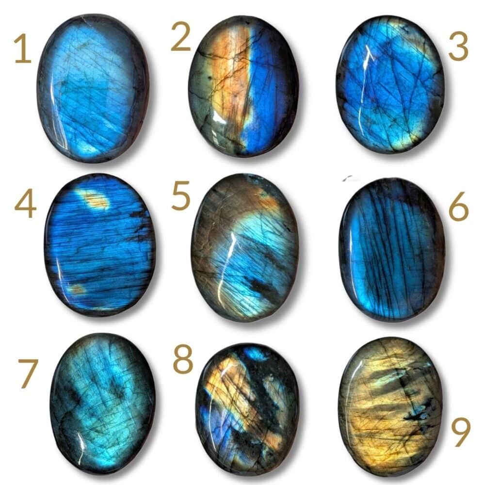 Achat galets en labradorite de qualité Extra, pierres naturelles aux reflets bleus intenses pour la protection et le développement de l'intuition.