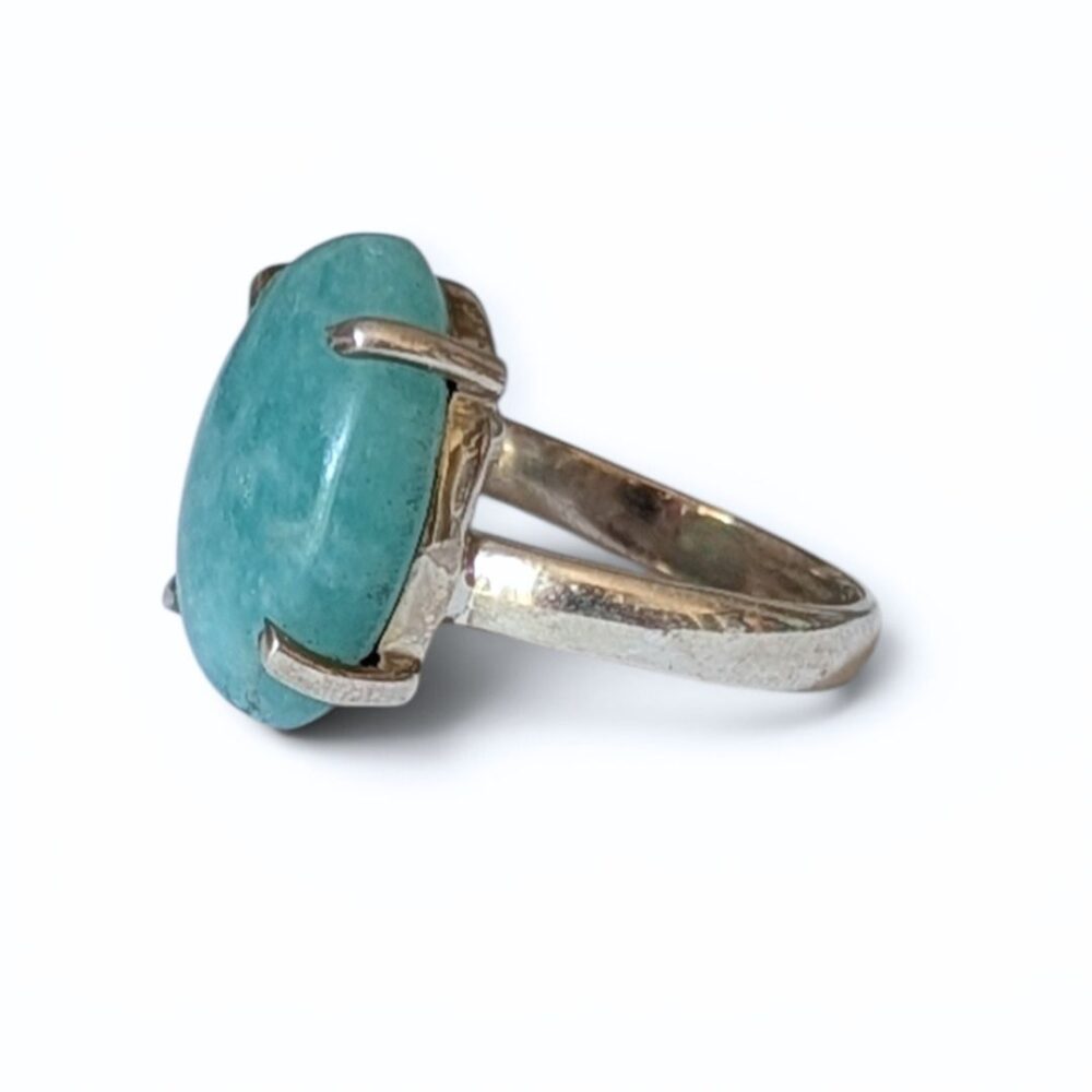 Bague argent 925 amazonite qualité AA sertissage griffes vue profil