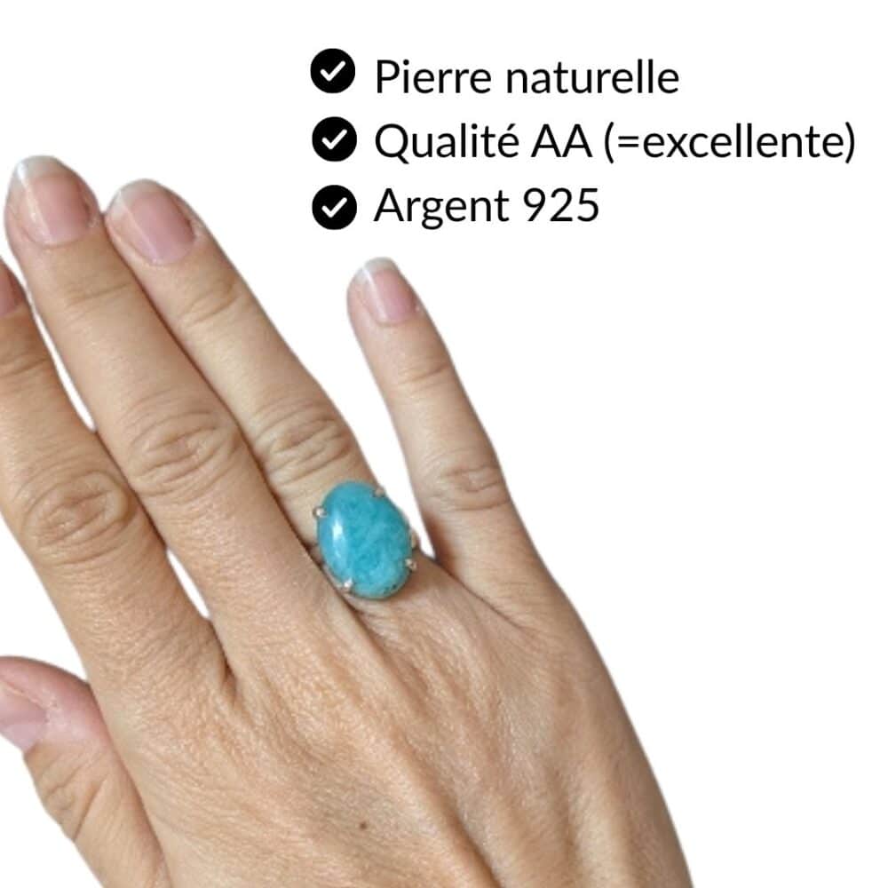 Bague amazonite pierre naturelle qualité AA argent 925 bijou lithothérapie Garaulion