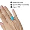 Bague amazonite pierre naturelle qualité AA argent 925 bijou lithothérapie Garaulion