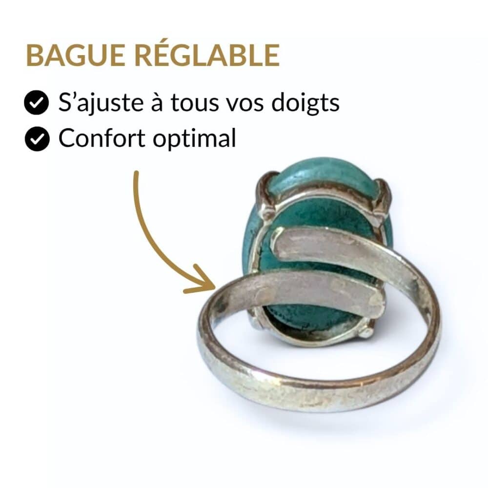Bague argent 925 amazonite réglable s'ajuste à tous les doigts vue intérieure