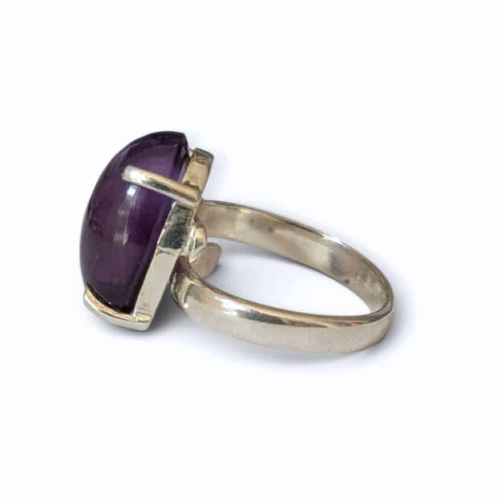 Bague argent 925 amethyste réglable violet vue latérale pierre lithothérapie