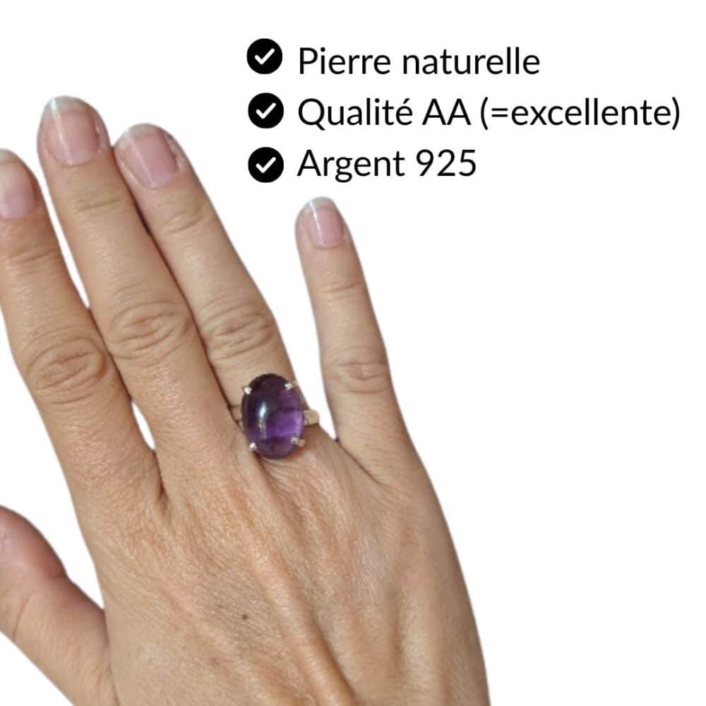 Bague amethyste pierre naturelle qualité AA argent 925 bijou lithothérapie Garaulion