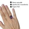 Bague amethyste pierre naturelle qualité AA argent 925 bijou lithothérapie Garaulion