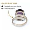 Bague argent 925 amethyste réglable s'ajuste à tous les doigts vue intérieure
