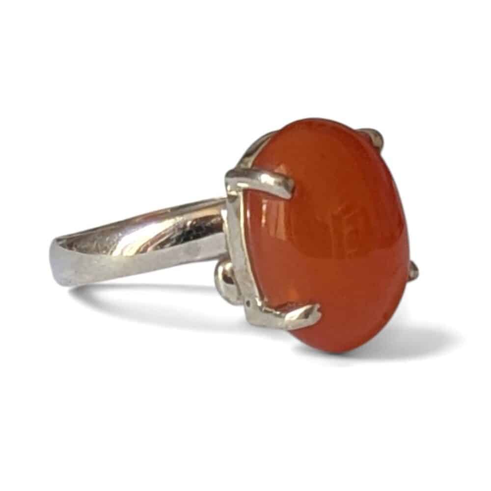Bague argent 925 cornaline qualité AA sertissage griffes vue profil