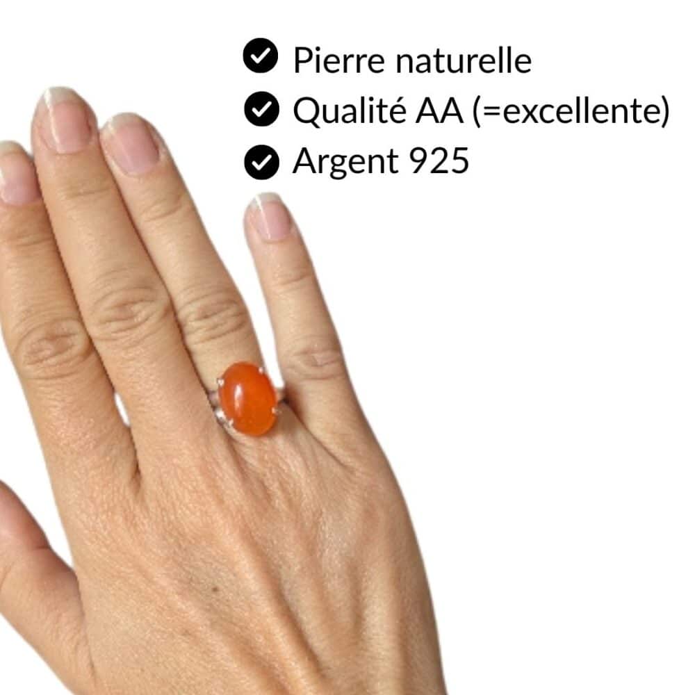 Bague cornaline pierre naturelle qualité AA argent 925 bijou lithothérapie Garaulion