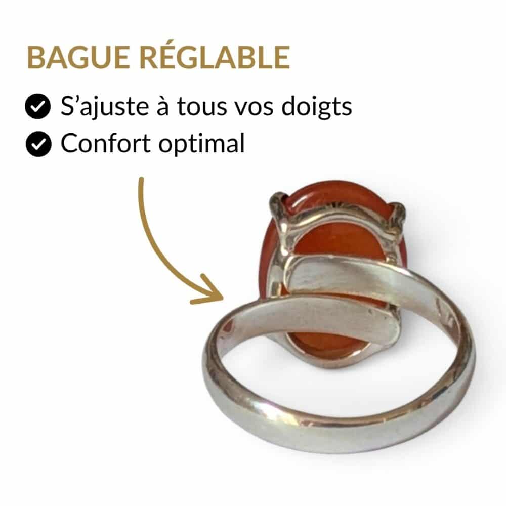 Bague argent 925 cornaline réglable s'ajuste à tous les doigts vue intérieure