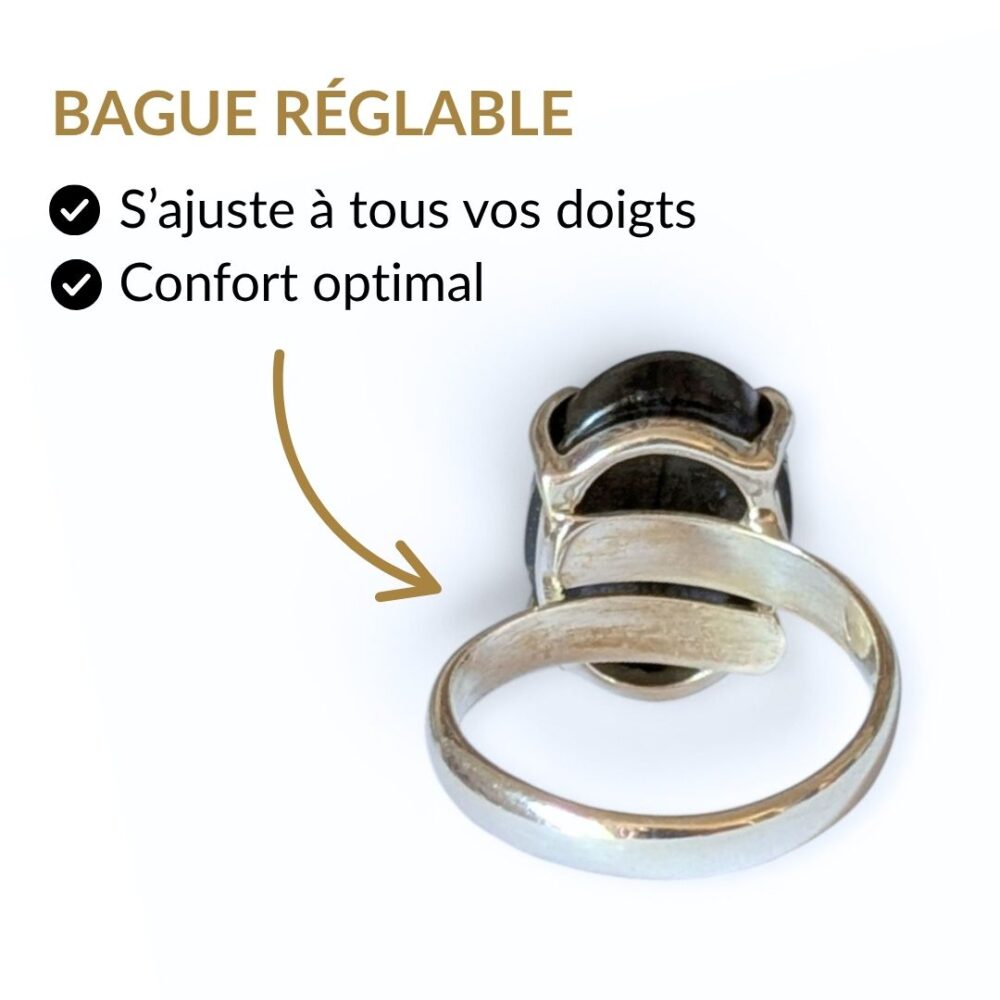 Bague argent 925 labradorite réglable s'ajuste à tous les doigts vue intérieure