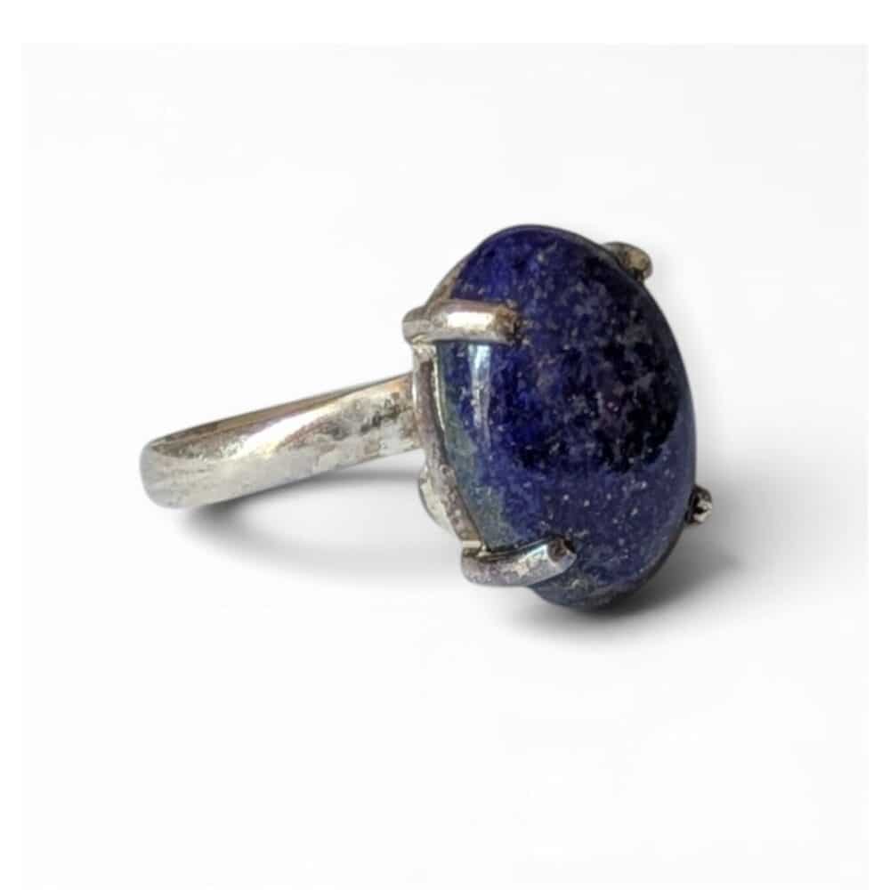 Bague argent 925 lapis lazuli réglable bleu nuit vue latérale pierre lithothérapie