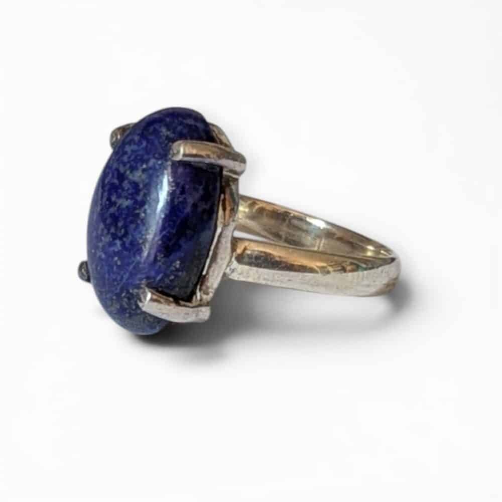 Bague argent 925 lapis lazuli qualité AA sertissage griffes vue profil