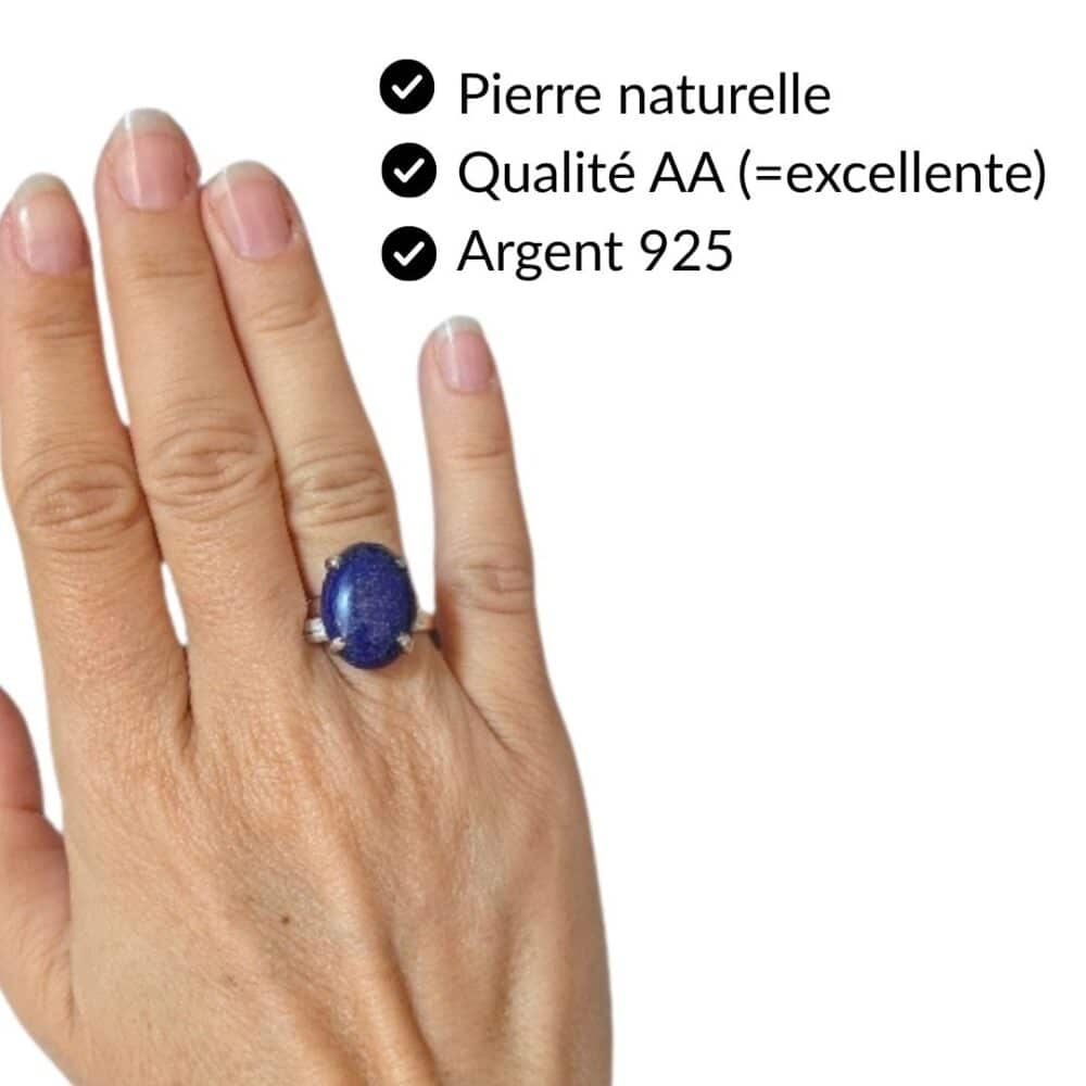 Bague lapis lazuli pierre naturelle qualité AA argent 925 bijou lithothérapie Garaulion