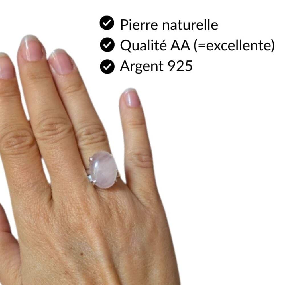 Bague quartz rose pierre naturelle qualité AA argent 925 bijou lithothérapie Garaulion