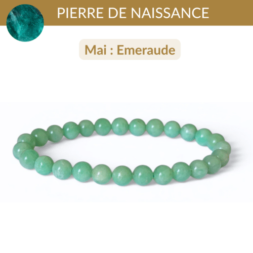 Bracelet en émeraude naturelle, pierre de naissance du mois de mai, un bijou en pierre naturelle de qualité favorisant l'amour, l'harmonie et le renouveau.