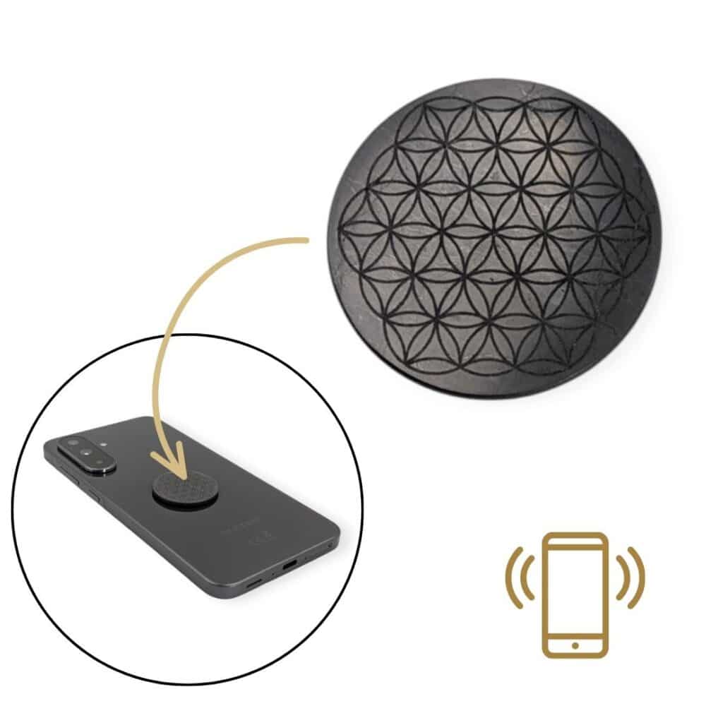 Pastille shungite Fleur de Vie pour téléphone portable
