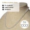 Collier en pierre naturelle cristal de roche de 4 mm, léger, discret et confortable. Un bijou raffiné qui accompagne toutes vos tenues tout en vous permettant de profiter des vertus traditionnellement associées au cristal de roche, favorisant la clarté mentale, l'équilibre et l'harmonie.