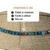 Achetez un collier en apatite équipé d'un fermoir à vis robuste, discret et facile à utiliser. Un bijou conçu pour être porté sereinement chaque jour tout en profitant des vertus traditionnellement associées au apatite, réputé pour favoriser la motivation, l'inspiration, la communication et la confiance.