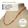 Collier en pierre naturelle cornaline de 4 mm, léger, discret et agréable à porter toute la journée. Son format raffiné s'accorde facilement avec toutes vos tenues tout en vous permettant de bénéficier des vertus traditionnellement associées au cornaline, réputé pour stimuler la motivation, la vitalité, le courage et la créativité.