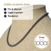 Collier en pierre naturelle hématite de 4 mm, léger, discret et agréable à porter toute la journée. Son format raffiné s'accorde facilement avec toutes vos tenues tout en vous permettant de bénéficier des vertus traditionnellement associées au hématite, réputé pour favoriser l'ancrage, la force mentale, la confiance et la stabilité.