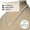 Collier en pierre naturelle howlite de 4 mm, léger, discret et agréable à porter toute la journée. Son format raffiné s'accorde facilement avec toutes vos tenues tout en vous permettant de bénéficier des vertus traditionnellement associées au howlite, réputé pour favoriser le calme, la patience, la détente et la gestion du stress.