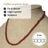 Collier en pierre naturelle jaspe rouge de 4 mm, léger, discret et agréable à porter toute la journée. Son format raffiné s'accorde facilement avec toutes vos tenues tout en vous permettant de bénéficier des vertus traditionnellement associées au jaspe rouge, réputé pour favoriser l'énergie, la détermination, le courage et la vitalité.