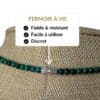 Achetez un collier en malachite équipé d'un fermoir à vis robuste, discret et facile à utiliser. Un bijou conçu pour être porté sereinement chaque jour tout en profitant des vertus traditionnellement associées au malachite, réputé pour favoriser la protection, la transformation et le renouveau.