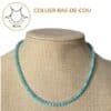 Collier ras-de-cou en amazonite de 42 cm offrant un tombé élégant qui sublime naturellement le cou. Un bijou intemporel qui associe style, confort et les vertus traditionnellement attribuées au amazonite, reconnues pour favoriser l'apaisement, l'expression des émotions et l'harmonie intérieure.