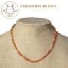 Collier ras-de-cou en cornaline de 42 cm offrant un tombé élégant qui sublime naturellement le cou. Un bijou intemporel qui associe style, confort et les vertus traditionnellement attribuées au cornaline, reconnues pour stimuler la motivation, la vitalité, le courage et la créativité.
