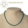 Collier ras-de-cou en malachite de 42 cm offrant un tombé élégant qui sublime naturellement le cou. Un bijou intemporel qui associe style, confort et les vertus traditionnellement attribuées au malachite, reconnues pour favoriser la protection, la transformation et le renouveau.
