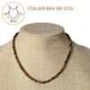 Collier ras-de-cou en œil de tigre de 42 cm offrant un tombé élégant qui sublime naturellement le cou. Un bijou intemporel qui associe style, confort et les vertus traditionnellement attribuées au œil de tigre, reconnues pour favoriser la protection, le courage, la confiance en soi et la force intérieure.