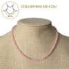 Collier ras-de-cou en quartz rose de 42 cm offrant un tombé élégant qui sublime naturellement le cou. Un bijou intemporel qui associe style, confort et les vertus traditionnellement attribuées au quartz rose, reconnues pour favoriser l'amour, la tendresse, l'apaisement émotionnel et l'harmonie des relations.