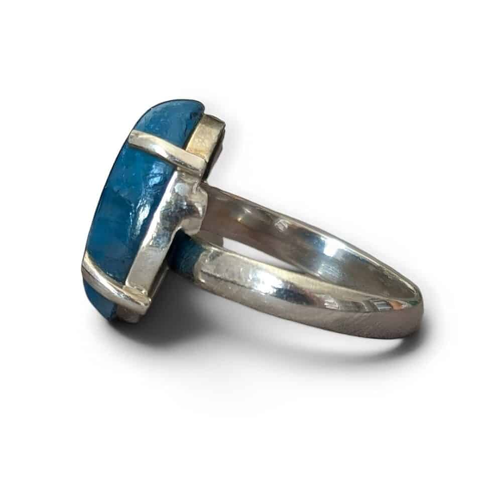 Bague argent 925 apatite bleue réglable bleu vue latérale pierre lithothérapie