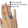 Bague apatite bleue pierre naturelle qualité AA argent 925 bijou lithothérapie Garaulion
