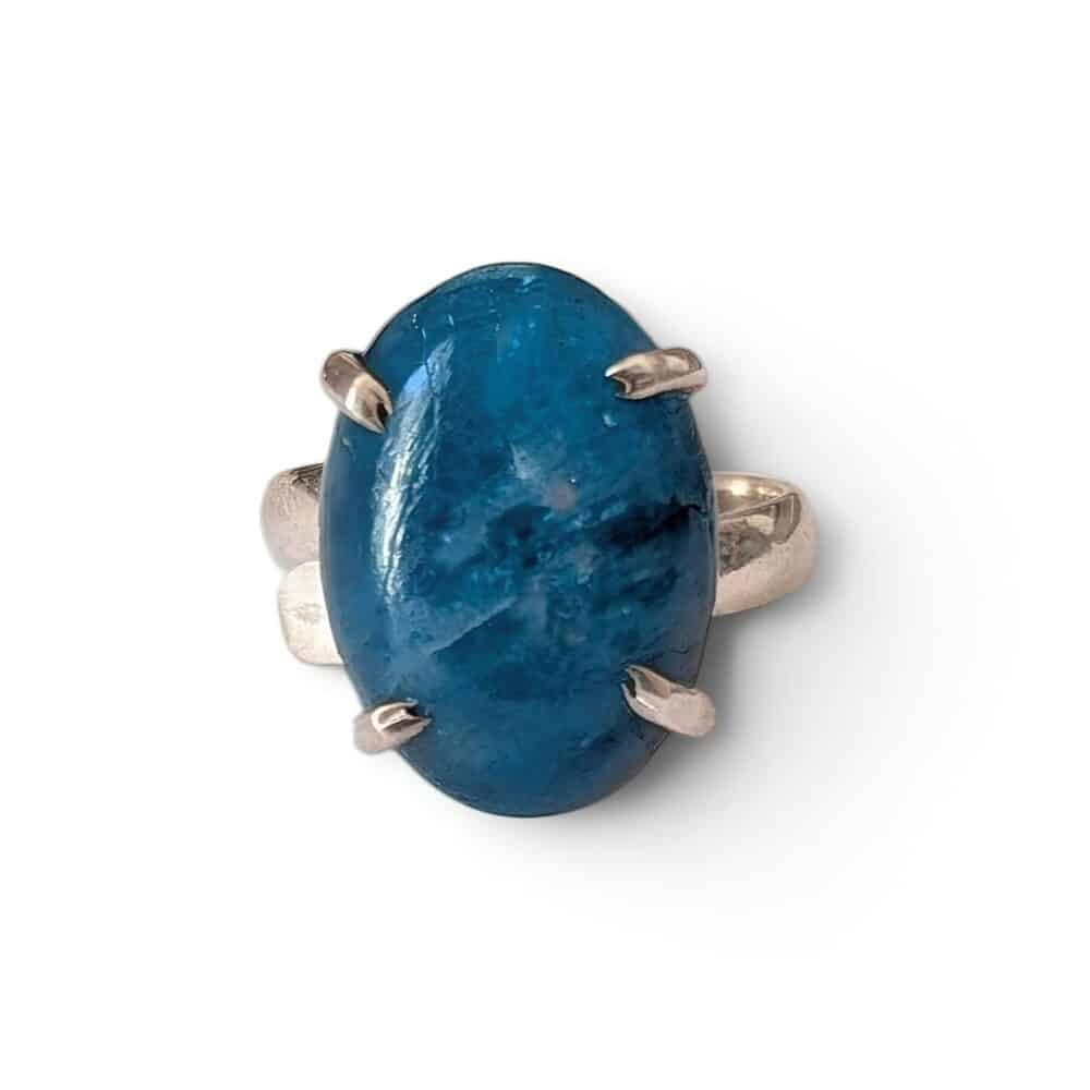Bague argent 925 apatite bleue naturelle clarté mentale et créativité