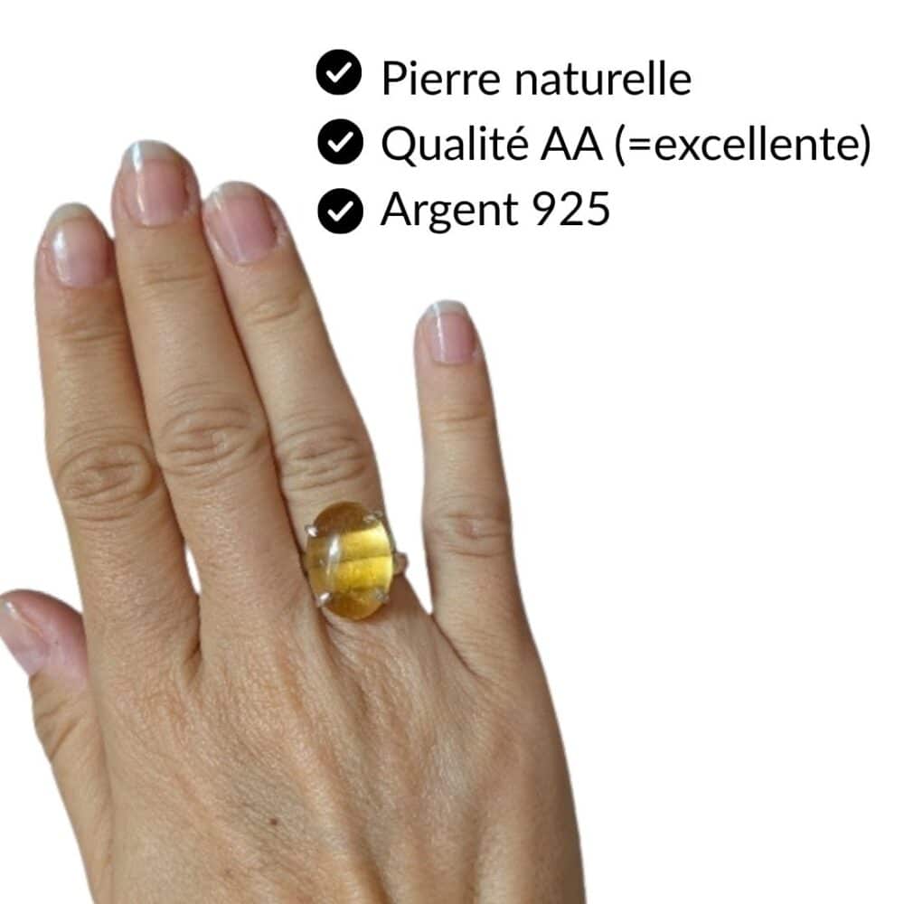 Bague citrine pierre naturelle qualité AA argent 925 bijou lithothérapie Garaulion