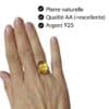 Bague citrine pierre naturelle qualité AA argent 925 bijou lithothérapie Garaulion