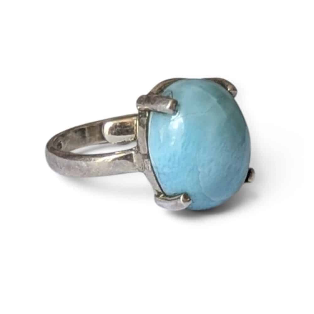 Bague argent 925 larimar qualité AA sertissage griffes vue profil