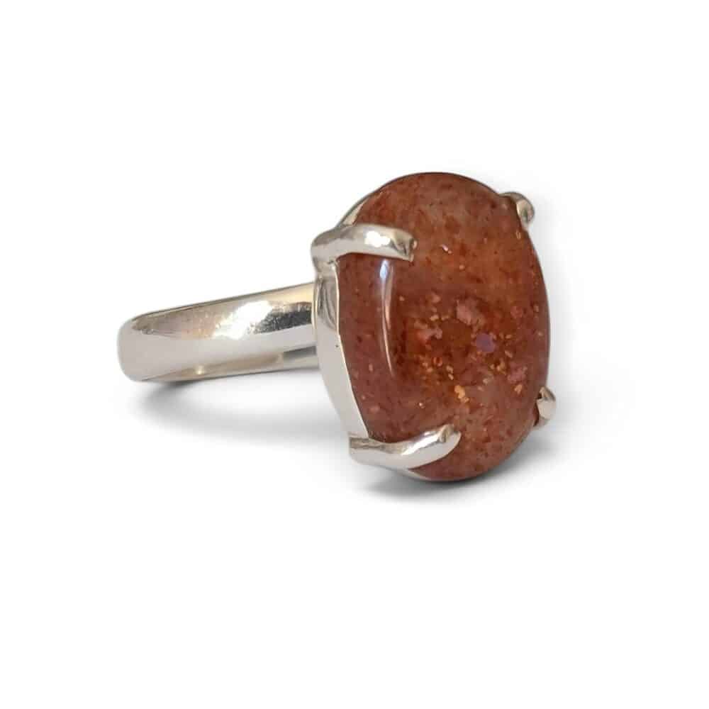 Bague argent 925 pierre de soleil qualité AA sertissage griffes vue profil