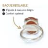 Bague argent 925 pierre de soleil réglable s'ajuste à tous les doigts vue intérieure