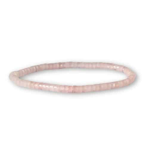 Acheter un bracelet Heishi en quartz rose naturel, une pierre reconnue pour favoriser l'amour, la douceur, l'apaisement et l'harmonie émotionnelle.