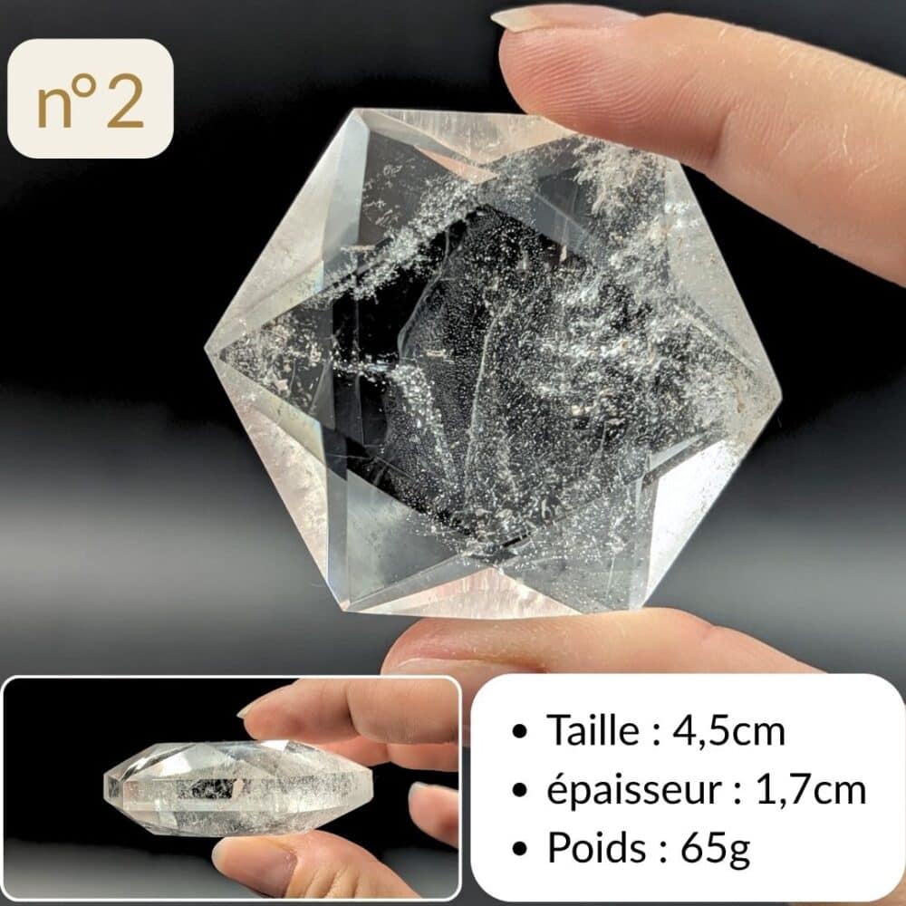 Sceau de Salomon en cristal de roche naturel, symbole de protection et d'équilibre énergétique, soigneusement sélectionné par Garaulion.