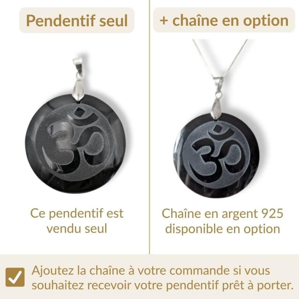 pendentif om obsidienne avec ou sans chaine argent
