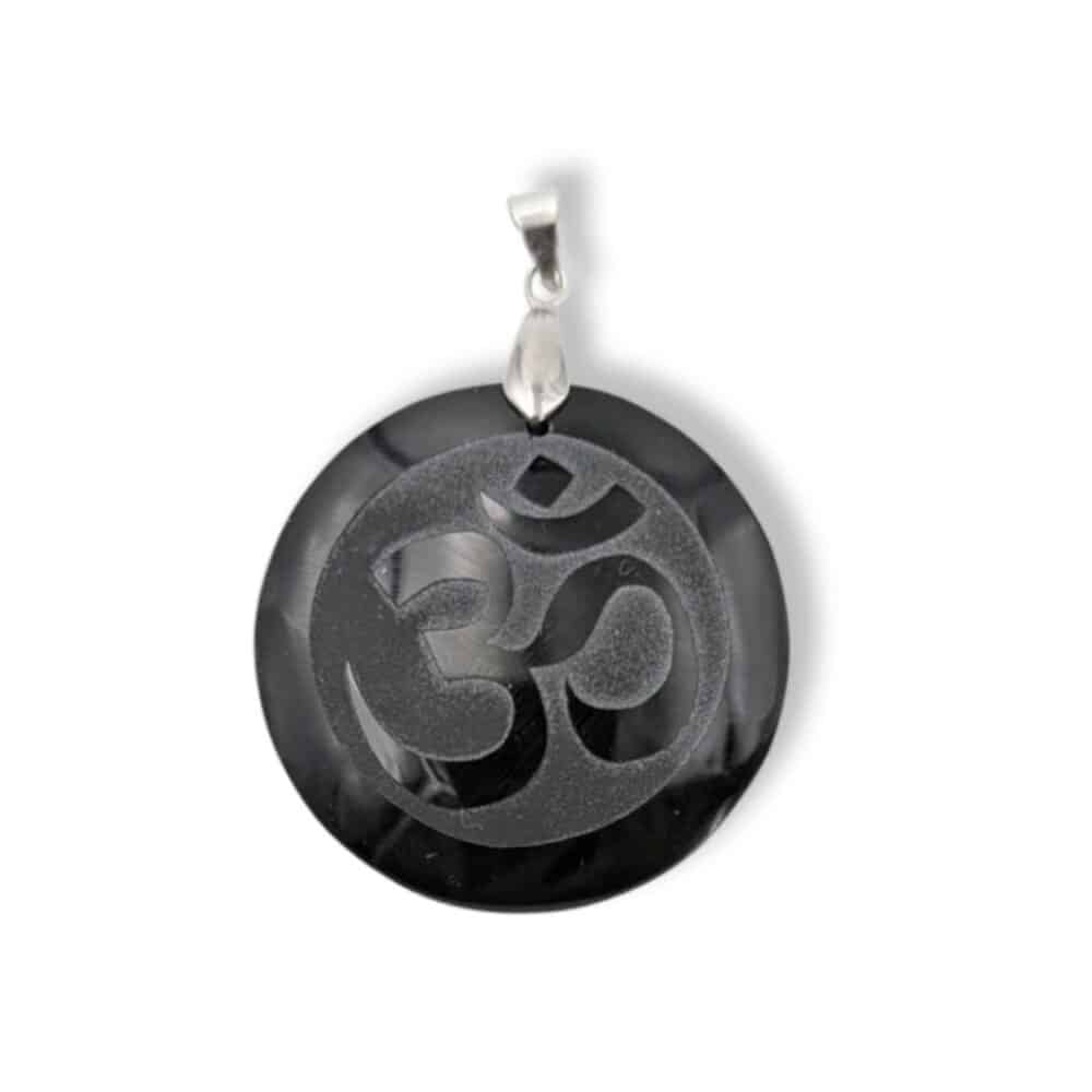 pendentif om obsidienne pierre naturelle